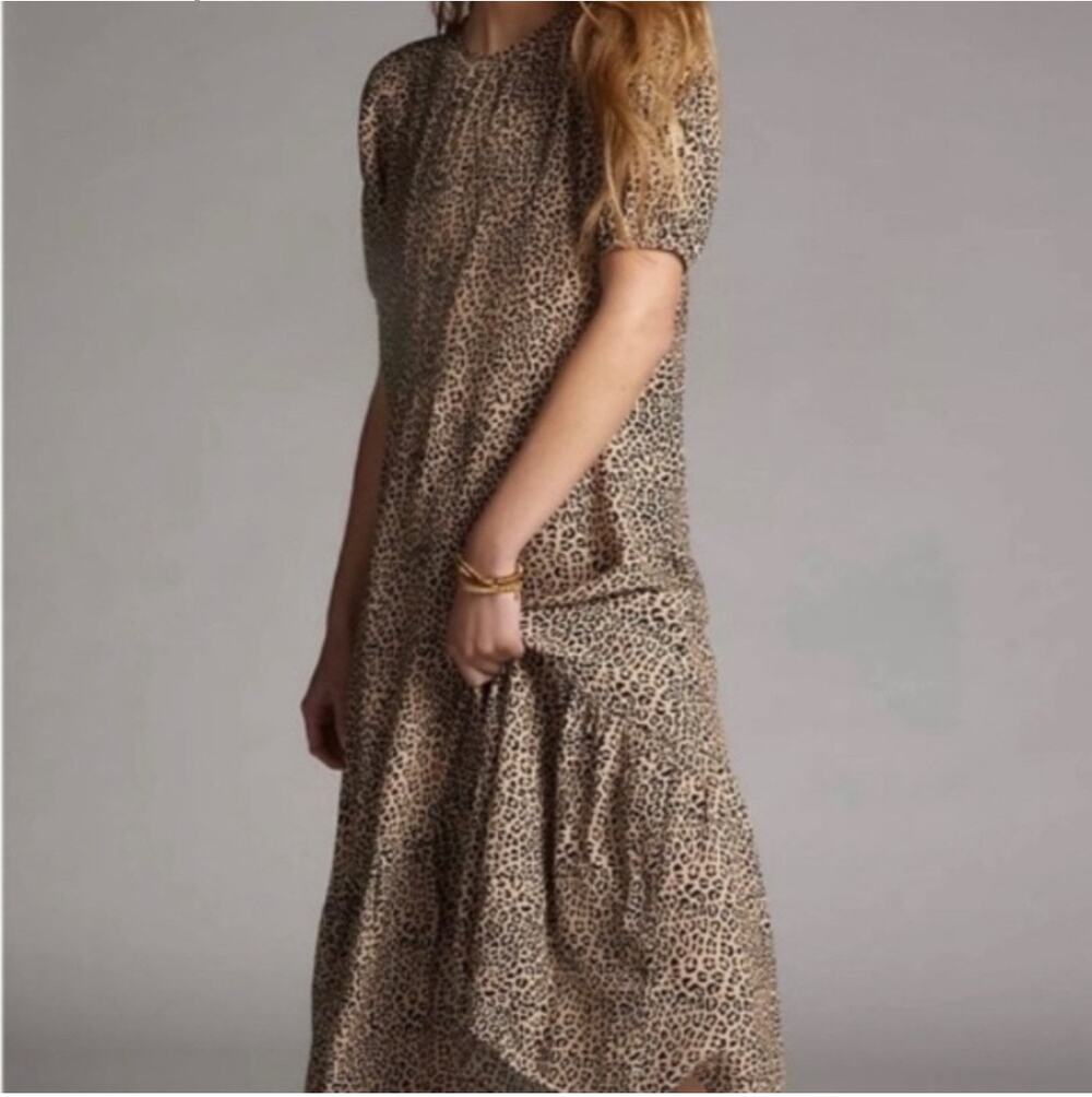 Anthropologie Maeve Europa Leopard Print Maxi Short Sleeve Size XS (Extra Small)
